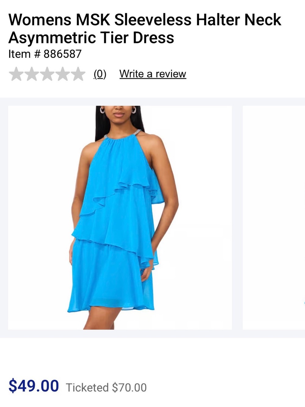 MSK Bright Blue Sleeveless Halter Neck Tiered Dress